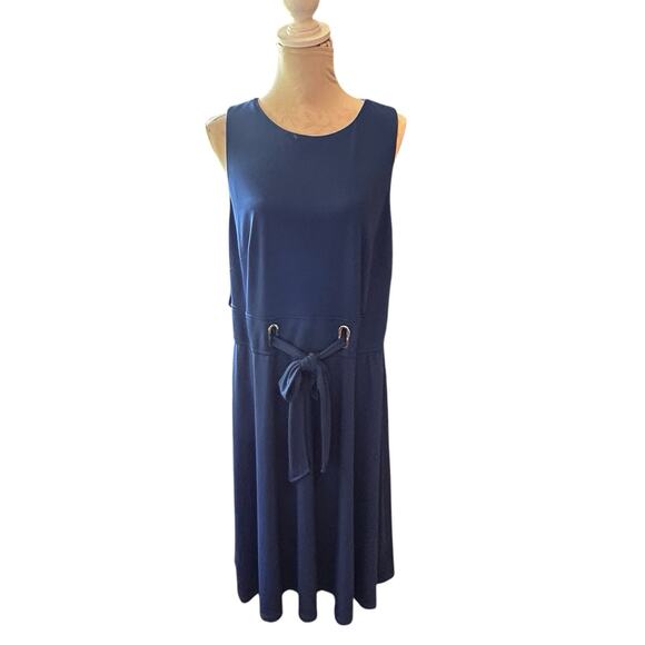 RALPH LAUREN Women’s Blue Sleeveless Fit & Flare Jersey Dress Round Neck Sz. 16 - Picture 3 of 16
